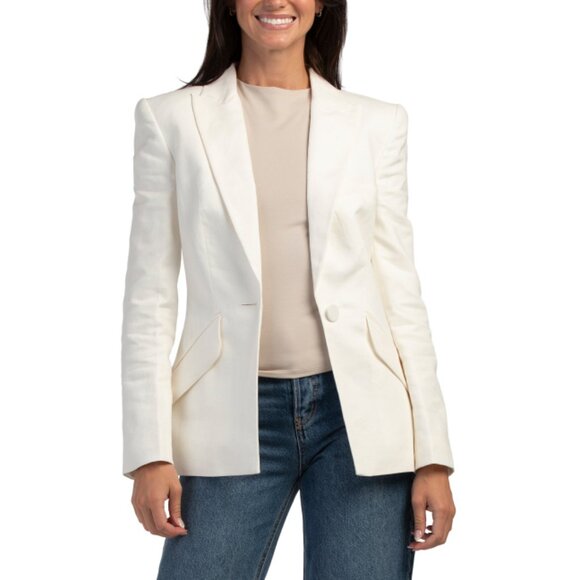 SANS FAFF White Linen Sloan Structured Blazer - Picture 1 of 2
